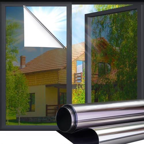 Coavas Window Films for Privacy Reflective Window Film One Way Mirror Window Film for Sun Blocking UV Heat Blocking Non Adhesive Static Cling Window Tint for Home 17.5x78.7in, 44.5x200cm, Silver Black