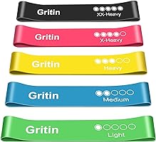 Gritin Resistance Bands, [Set of 5] Skin-Friendly Resistance Fitness Exercise Loop Bands with 5 Different Resistance...