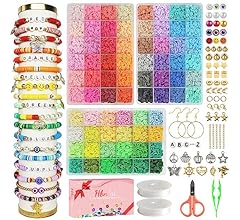 Hbnlai 15000 Pcs Clay Beads Bracelet Making Kit, 72 Colors 3 Boxes Preppy Friendship Bracelet Kit Flat Polymer Heishi Beads…