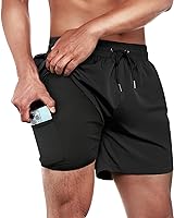 BRISIRA Mens Swim Trunks Swim Shorts for Men Quick Dry 5 inch Inseam Beach Shorts with Compression Liner Zipper Pocket