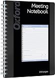 Oxford Meeting Notebook, Undated, Customizable Work Notes, Spiral Bound, Black Cover, Heavyweight 32 lb. White Paper, 7.5" x 10", 160 Pages (63830)