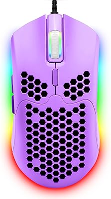 Wired Lightweight Gaming Mouse,6 RGB Backlit Mouse with 7 Buttons Programmable Driver,6400DPI Computer Mouse,Ultralight Honeycomb Shell Ultraweave Cable Mouse for PC Gamers,Xbox,PS4(Purple)
