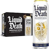 Liquid Death, Still Mountain Water, Real Mountain Source, Natural Minerals & Electrolytes, 8-Pack (King Size 19.2oz Cans)