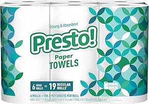 Amazon Brand - Presto! Flex-a-Size Paper Towels, 158 Sheet Huge roll, 6 Rolls, Equivalent to 19 Regular Rolls, White