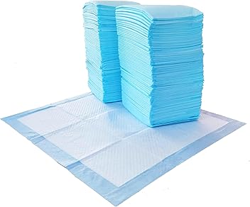 Image of Amazon Basics Dog and Puppy Pee Pads with 5-Layer Leak-Proof Design and Quick-Dry Surface for Potty Training, Regular, 22 x 22 Inch, Scented, Pack of 100, Blue & White