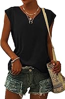 WNEEDU Womens Tops Summer V Neck T-Shirt Casual Cap Short Sleeve V Neck Loose Fit Tank Tops