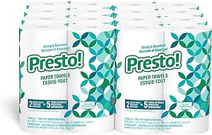 Amazon Brand - Presto! Flex-a-Size Paper Towels, 128 Sheet Family Roll, 16 Rolls (2 Packs of 8), Equivalent to 40 Regular Rolls, White