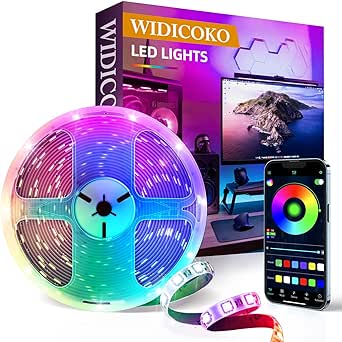 Widicoko 50ft led Lights Room Decor,led Lights Strip for Bedroom with Music Sync Color Changing,led Strip Lights with APP&amp;Remote Control,Lumiere led Pour Chambre,RGB Lights,led Light Strip for Home