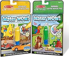 Melissa & Doug On the Go Water Wow! Reusable Water-Reveal Activity Pads, 2-pk, Vehicles, Animals | Travel Toys, Party...