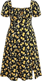 Image of CIDER Midi Dress Summer Dresses for Women 2024 Plus Size Summer Dresses Fruit Square Neck Puff Sleeve Midi Dress Curve & Plus