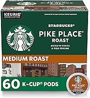 Starbucks K-Cup Coffee Pods, Medium Roast Coffee, Pike Place Roast for Keurig Brewers, 100% Arabica, 6 boxes (60 pods total)