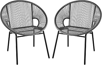 Image of Amazon Basics Outdoor All Weather PE Wicker Club Chair with Steel Frame - 2 Pack, Grey, 24.8"D x 28.35"W x 31.5"H