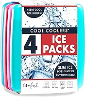 Cool Coolers by Fit & Fresh 4 Pack Slim Ice Packs, Quick Freeze Space Saving Reusable Ice Packs for Lunch Boxes or...