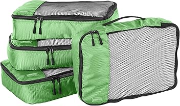 Image of Amazon Basics Packwürfel Set für Koffer, Reise Organizer, Reißverschluss, 4 Teilig, Mittelgroß, Grün