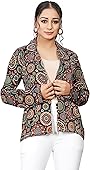 nishikdeek Fashion Women's Satin Blend Casual Wear Digital Printed Full Sleeve Jeckt Style Shrug (Small, Black)