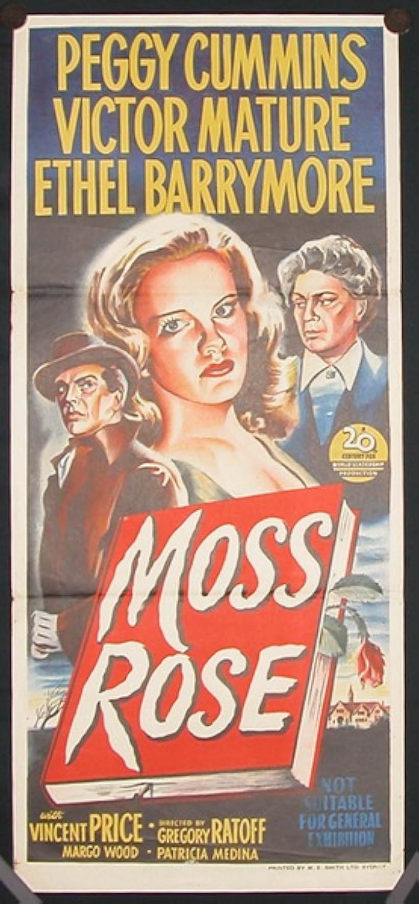 Ethel Barrymore, Victor Mature, and Peggy Cummins in Moss Rose (1947)