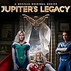 Leslie Bibb, Josh Duhamel, Elena Kampouris, and Andrew Horton in Jupiter's Legacy (2021)