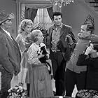 Buddy Ebsen, Max Baer Jr., Donna Douglas, Michel Petit, Hayden Rorke, Irene Ryan, and Charlie in The Beverly Hillbillies (1962)