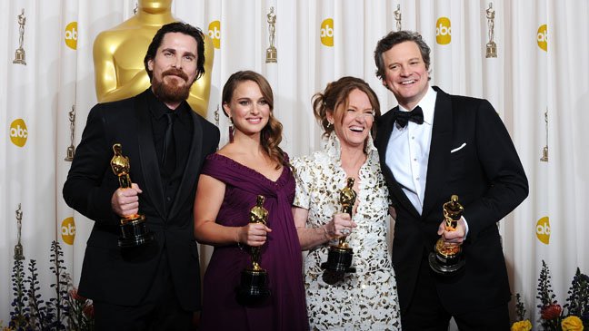 Colin Firth, Natalie Portman, Christian Bale, and Melissa Leo in The 83rd Annual Academy Awards (2011)