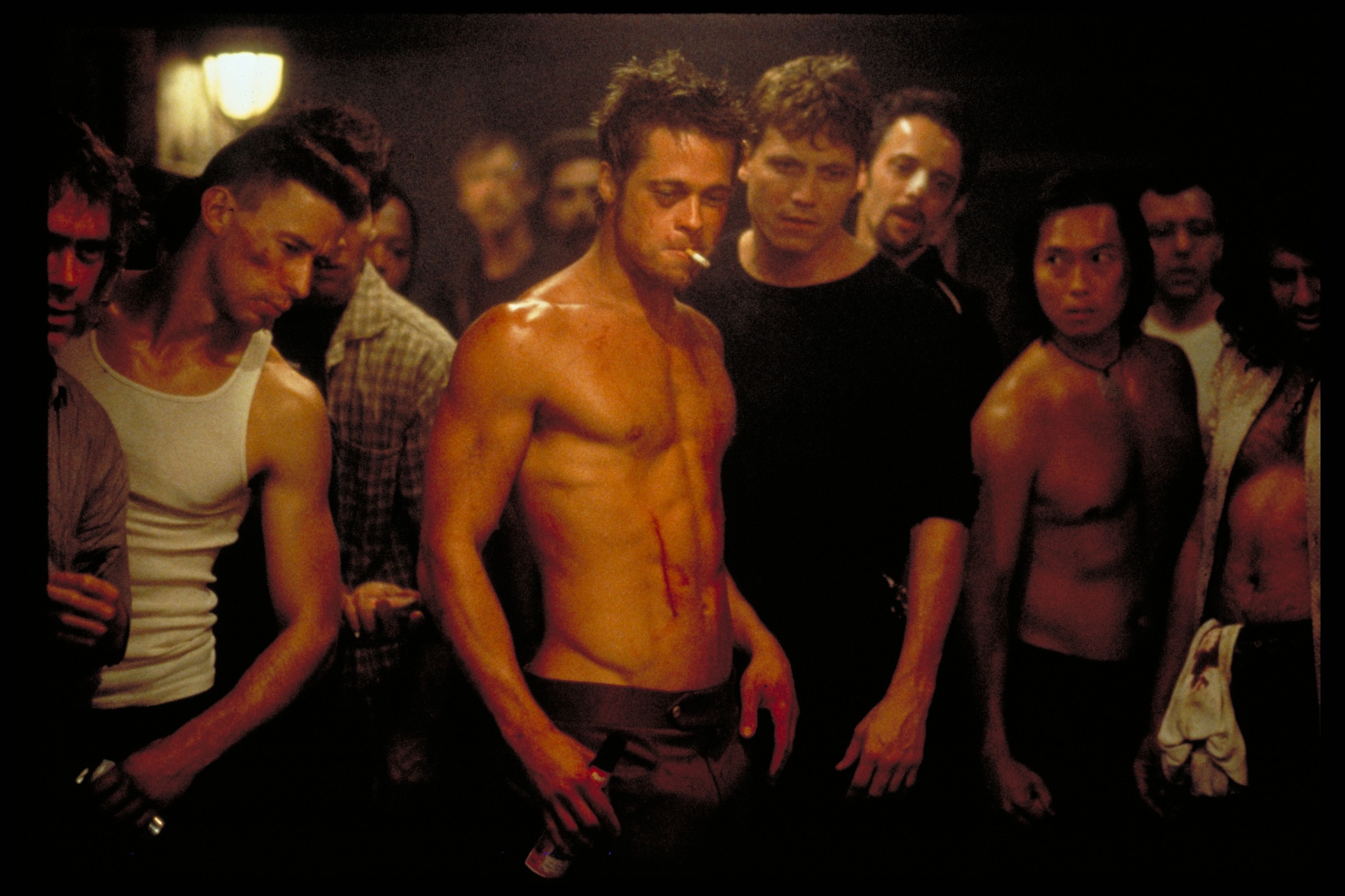 Brad Pitt, Joel Bissonnette, Paul Dillon, and Holt McCallany in Fight Club (1999)