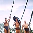 "Tarzan" Johnny Weissmuller, Ron Ely with his chimp Cheetah, Frank Merrill