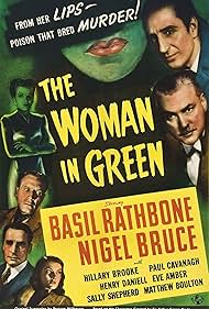 Basil Rathbone, Eve Amber, Hillary Brooke, Nigel Bruce, Paul Cavanagh, and Henry Daniell in The Woman in Green (1945)