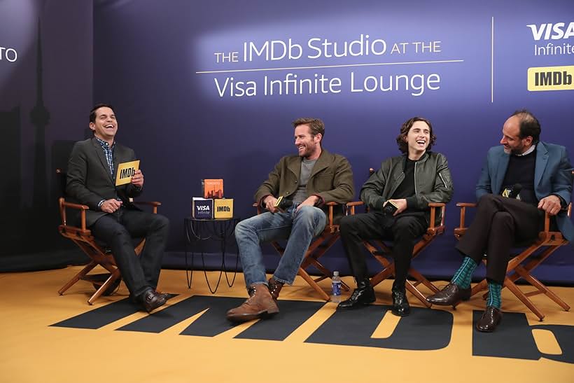 Luca Guadagnino, Dave Karger, Armie Hammer, and Timothée Chalamet at an event for The IMDb Studio at Sundance (2015)