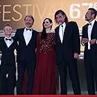 Lars Bjarke, Kristian Levring, Mads Mikkelsen, Jeffrey Dean Morgan, Eva Green, Toke Lars Bjarke, and Nanna Øland Fabricius at an event for The Salvation (2014)