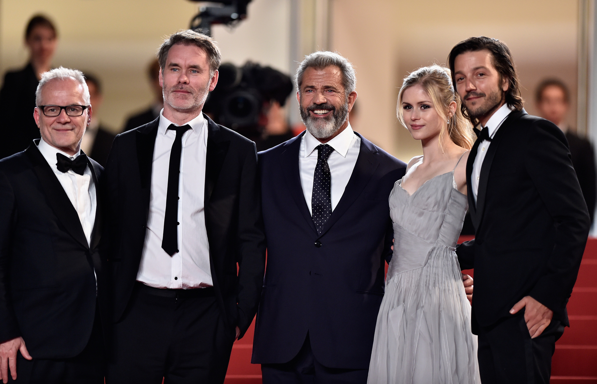 Mel Gibson, Diego Luna, Jean-François Richet, Thierry Frémaux, and Erin Moriarty at an event for Blood Father (2016)