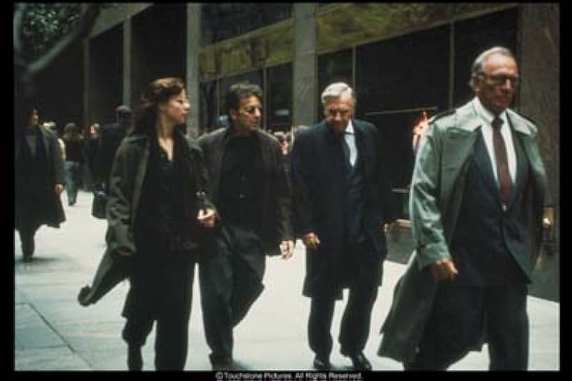 L to R - Debbie De Luca (Debi Mazar), Lowell Bergman (Al Pacino), Don Hewitt (Philip Baker Hall) and Mike Wallace (Christopher Plummer) 