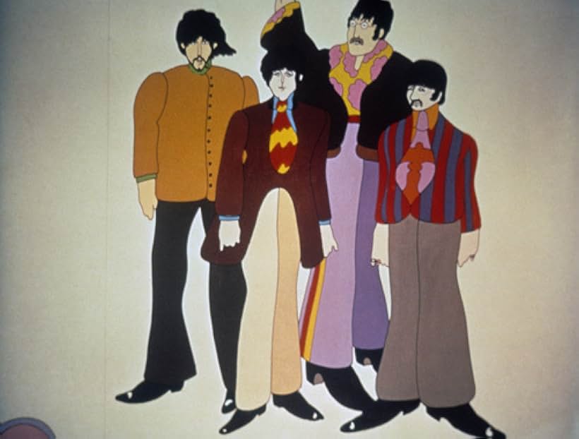 Paul McCartney, John Lennon, Paul Angelis, Peter Batten, John Clive, George Harrison, Geoffrey Hughes, Ringo Starr, and The Beatles in Yellow Submarine (1968)