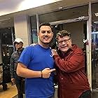 Brandon Sirota filming on the set of iMordecai with Sean Astin