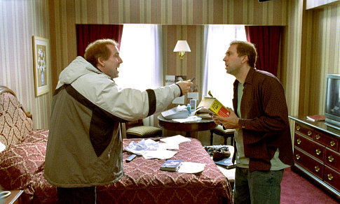 Twin-brothers Donald, left, and Charlie Kaufman (both played by Nicolas Cage) travel across the country in their attempt to unlock the mysteries of The Orchid Thief.