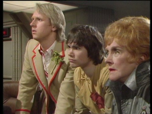 Peter Davison, Beryl Reid, and Matthew Waterhouse in Doctor Who (1963)