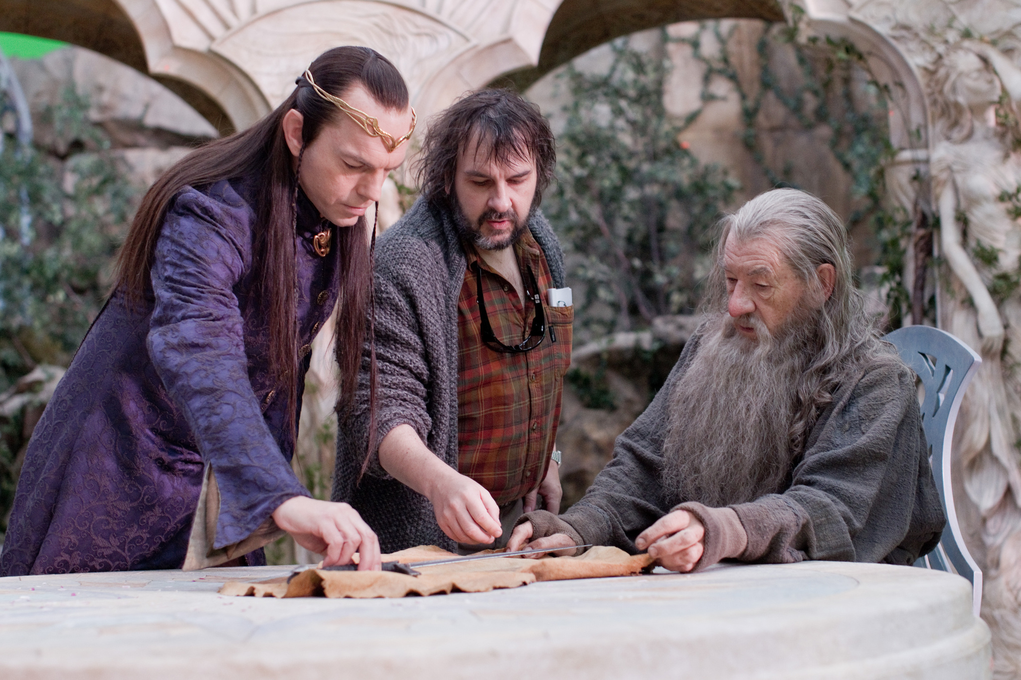 Peter Jackson, Ian McKellen, and Hugo Weaving in The Hobbit: An Unexpected Journey (2012)