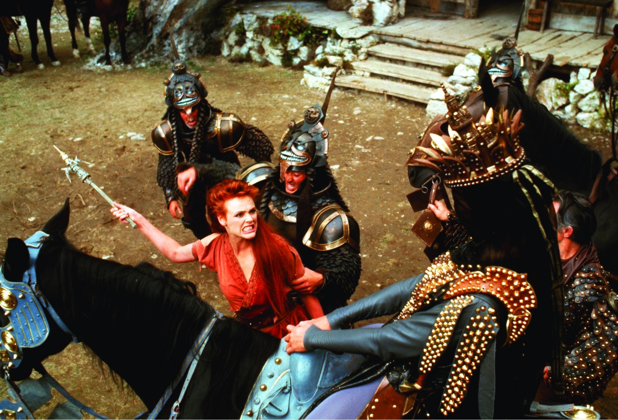 Brigitte Nielsen, Ottaviano Dell'Acqua, and Benito Pacifico in Red Sonja (1985)