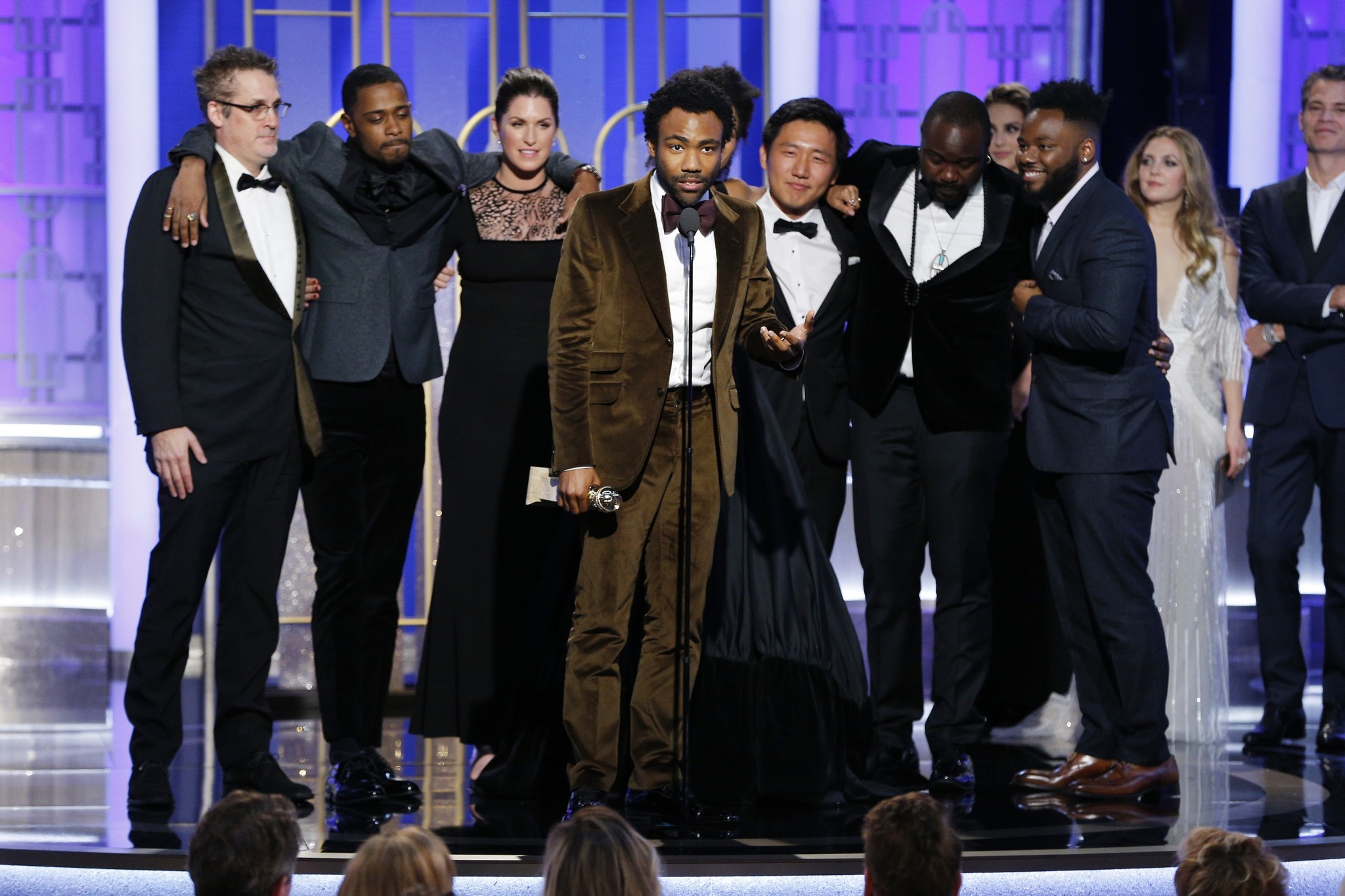 Paul Simms, Hiro Murai, Donald Glover, Brian Tyree Henry, Dianne McGunigle, and LaKeith Stanfield at an event for The 74th Annual Golden Globe Awards 2017 (2017)