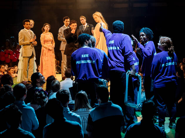 Oliver Chris, Felicity Montagu, Francis Lovehall, Jermaine Freeman, Kit Young, Tessa Bonham Jones, Ami Metcalf, Gwendoline Christie, Hammed Animashaun, David Moorst, Paul Adeyefa, Jamie-Rose Monk, and Isis Hainsworth in A Midsummer Night's Dream (2019)