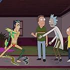 Sarah Chalke, Chris Parnell, and Justin Roiland in Mort Dinner Rick Andre (2021)