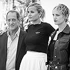 Vincent Lindon, Julia Ducournau, and Agathe Rousselle at an event for Titane (2021)