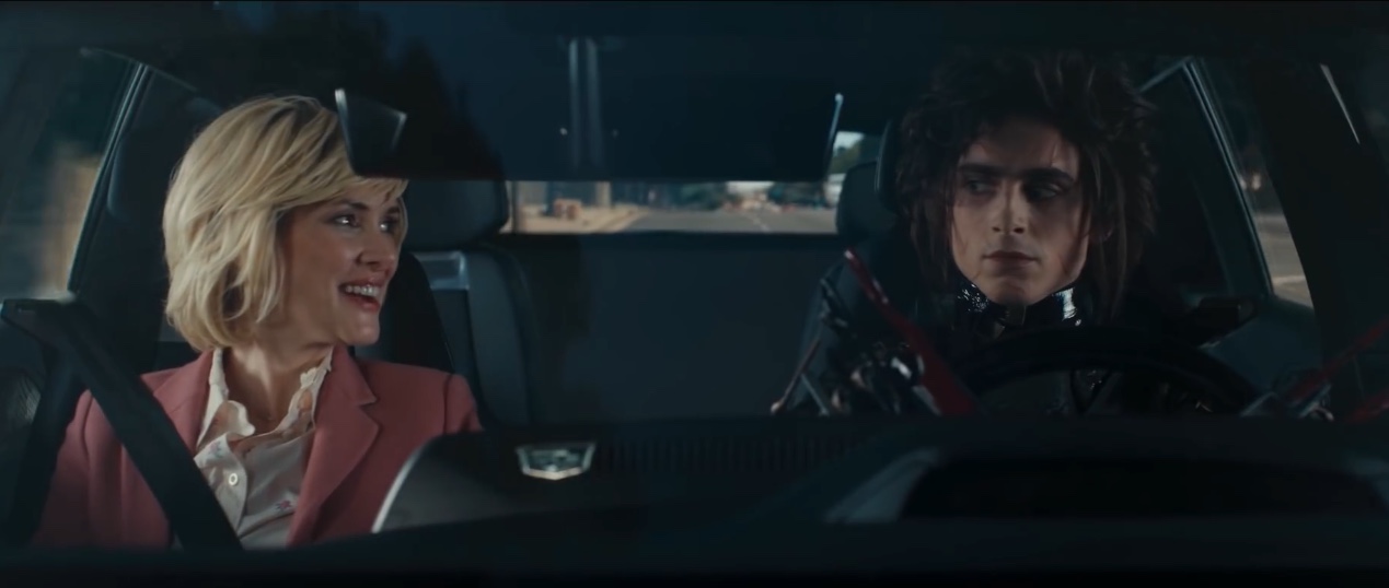 Winona Ryder and Timothée Chalamet in Cadillac: How Do You Drive with Scissorhands? (2021)