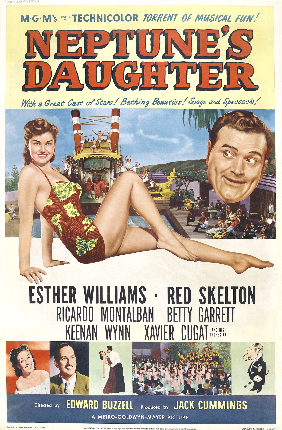 Ricardo Montalban, Xavier Cugat, Betty Garrett, Red Skelton, Esther Williams, and Keenan Wynn in Neptune's Daughter (1949)