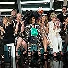 Sadie Frost, Lulu, Joanna Lumley, Jennifer Saunders, Abbey Clancy, Tinie Tempah, and Gwendoline Christie in Absolutely Fabulous: The Movie (2016)