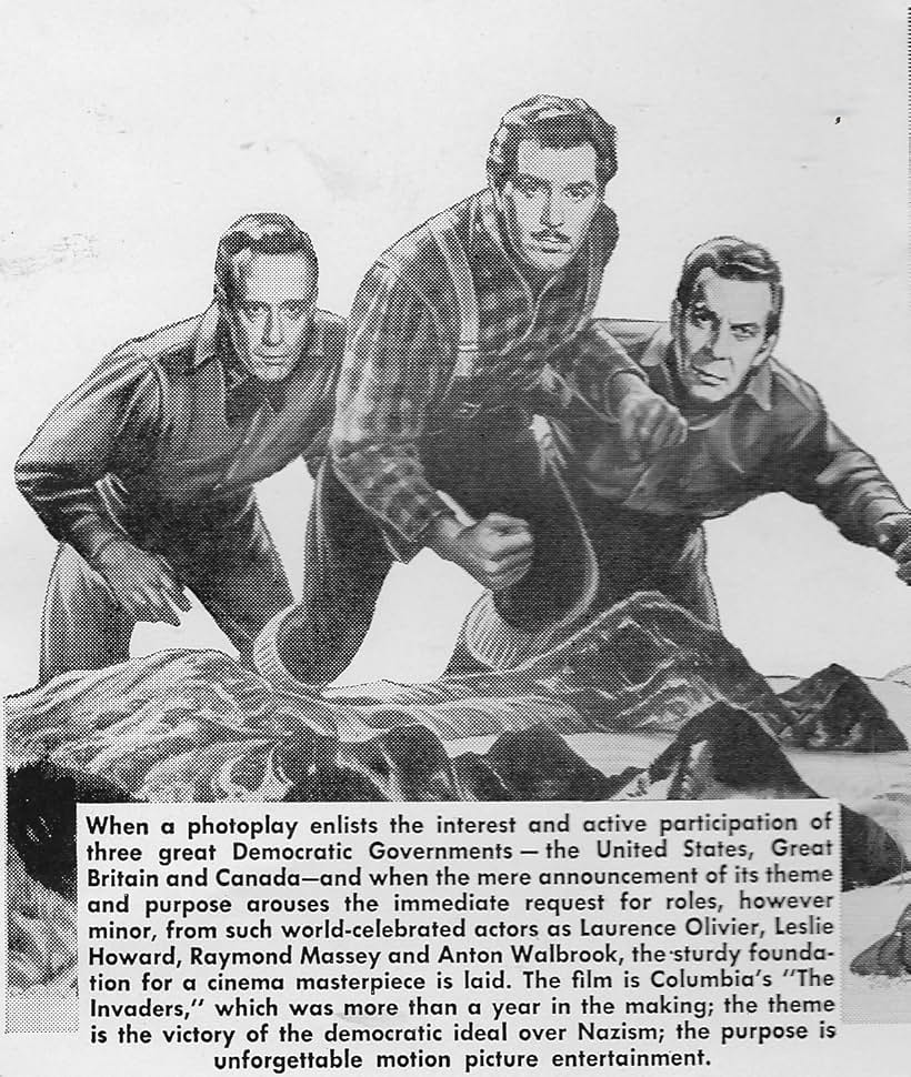 Laurence Olivier, Leslie Howard, and Raymond Massey in 49th Parallel (1941)