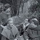 Alexander Gauge, Richard Greene, Bernadette O'Farrell, and Leslie Phillips in The Adventures of Robin Hood (1955)