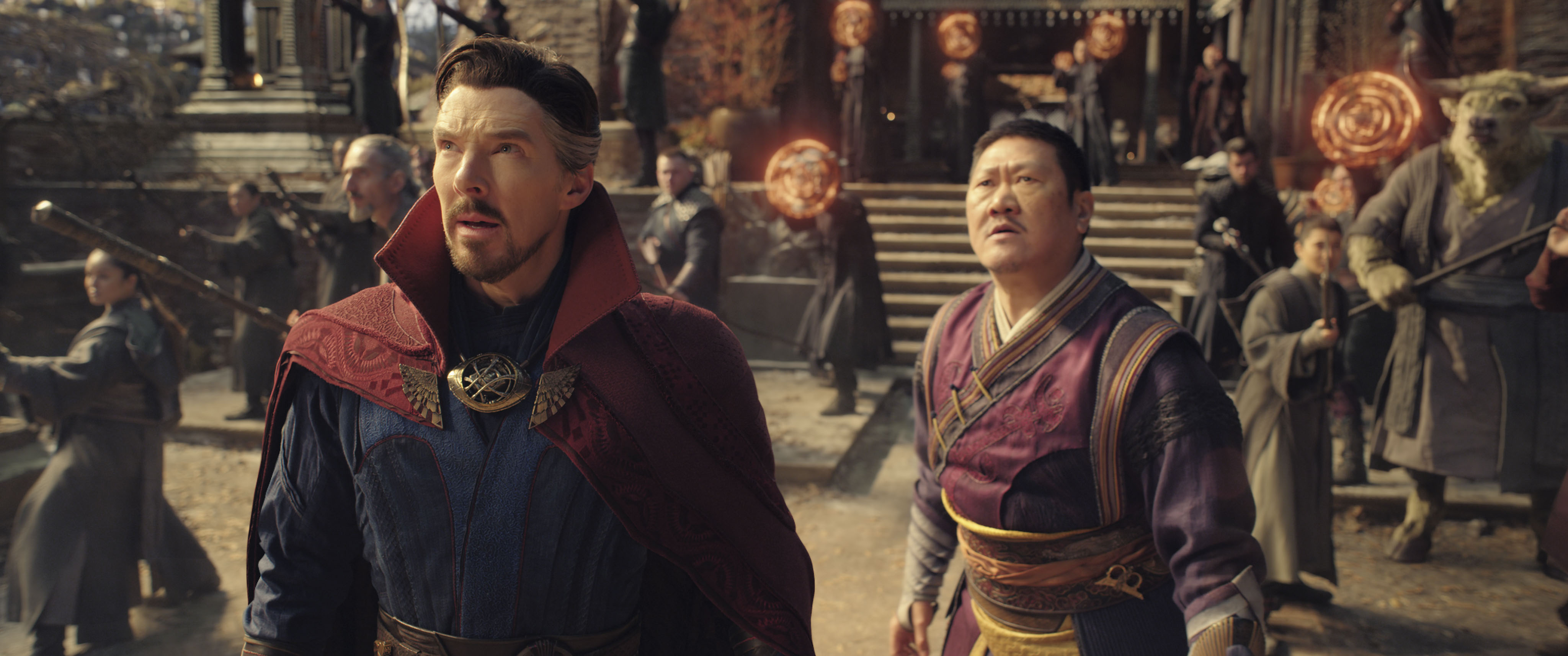 Benedict Wong, Benedict Cumberbatch, Daniel Swain, Eden Nathenson, and Adam Hugill in Doctor Strange in the Multiverse of Madness (2022)