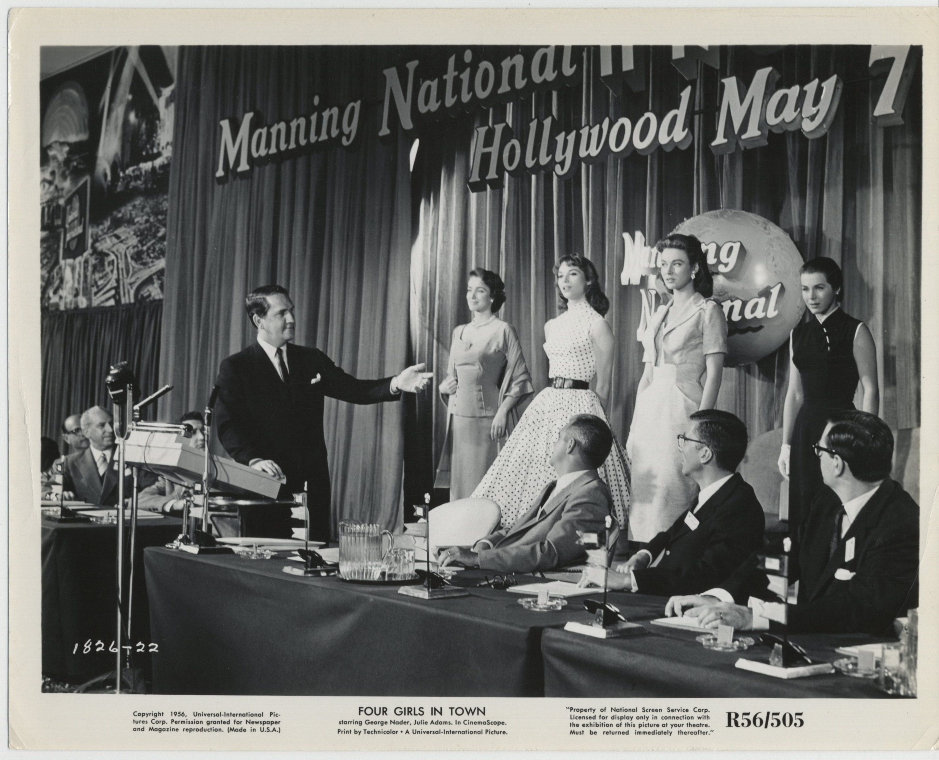 Julie Adams, Herbert Anderson, Marianne Koch, Elsa Martinelli, and Gia Scala in Four Girls in Town (1957)