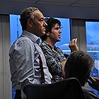 Writer/Director J.C. Chandor on the set of Margin Call with actors Kevin Spacey and Jeremy Irons