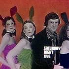 Jane Curtin, Hugh Hefner, Laraine Newman, and Gilda Radner in Saturday Night Live (1975)