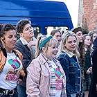 Nicola Coughlan, Siobhán McSweeney, Dylan Llewellyn, Louisa Harland, Jamie-Lee O'Donnell, Beccy Henderson, and Saoirse-Monica Jackson in Derry Girls (2018)